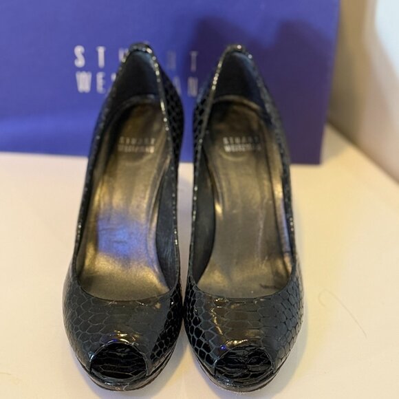 Stuart Weitzman Black Leather Snakeskin - Size 7.5 - Picture 2 of 3